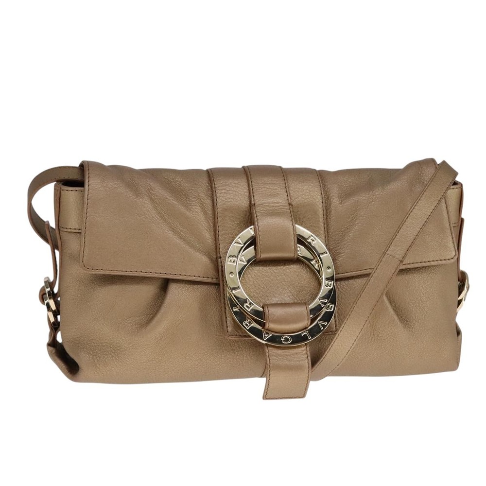 BVLGARI Chandra Shoulder Bag Leather Bronze Auth am7552